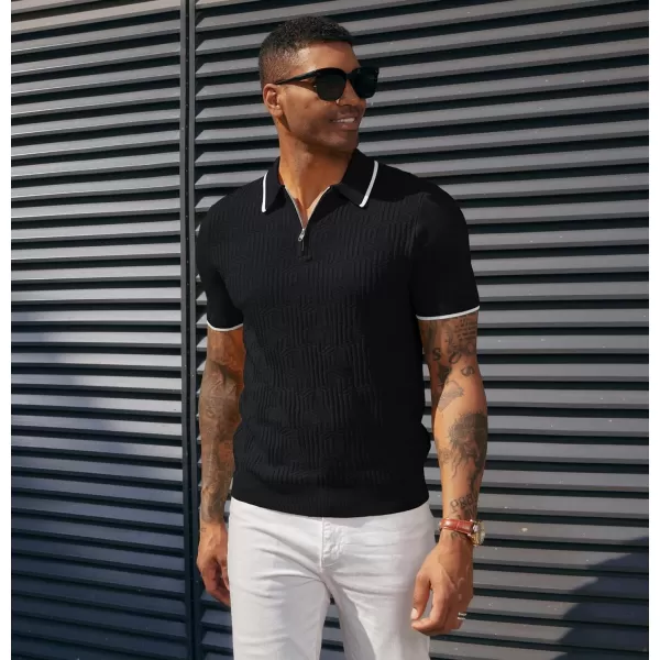 PJ PAUL JONES Mens Polo Shirts Short Sleeve Quarter Zip Textured Knit Polo T Shirts