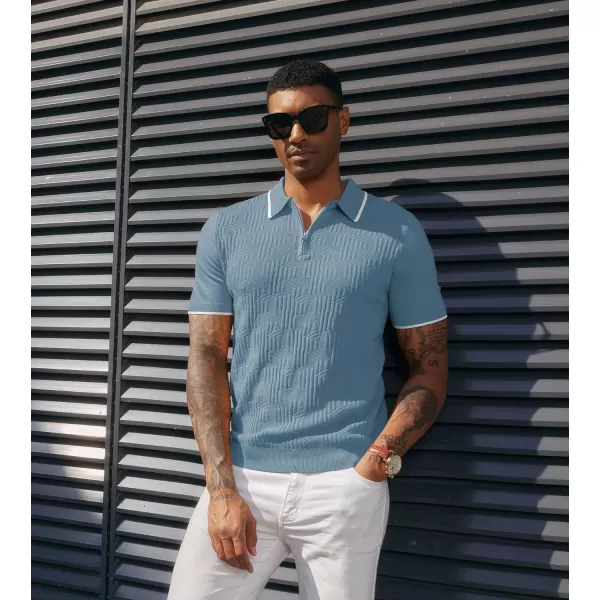 PJ PAUL JONES Mens Polo Shirts Short Sleeve Quarter Zip Textured Knit Polo T Shirts
