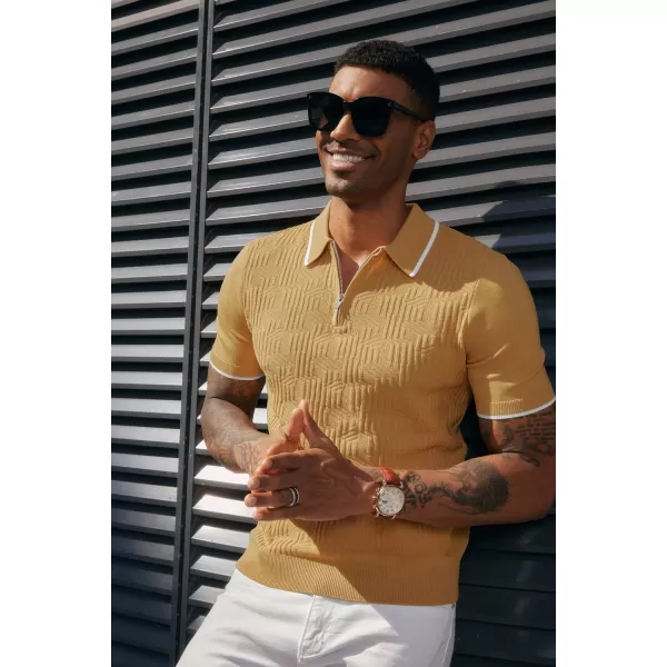 PJ PAUL JONES Mens Polo Shirts Short Sleeve Quarter Zip Textured Knit Polo T Shirts