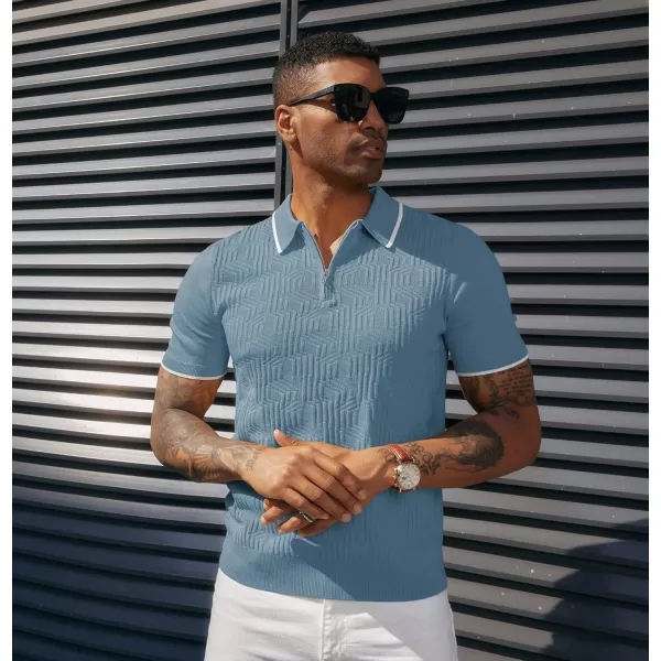 PJ PAUL JONES Mens Polo Shirts Short Sleeve Quarter Zip Textured Knit Polo T Shirts