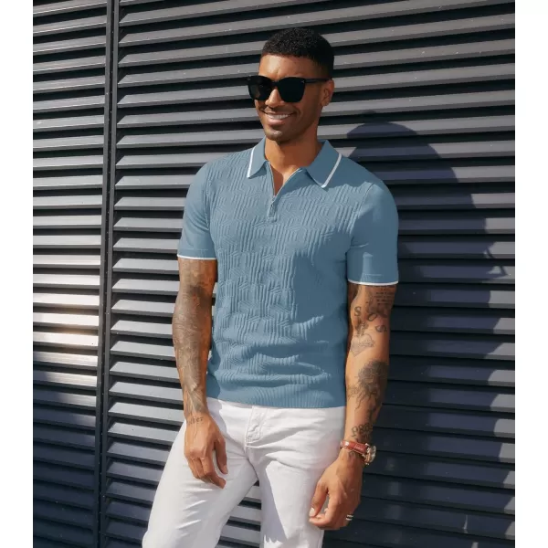 PJ PAUL JONES Mens Polo Shirts Short Sleeve Quarter Zip Textured Knit Polo T Shirts
