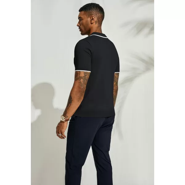 PJ PAUL JONES Mens Polo Shirts Short Sleeve Quarter Zip Textured Knit Polo T Shirts
