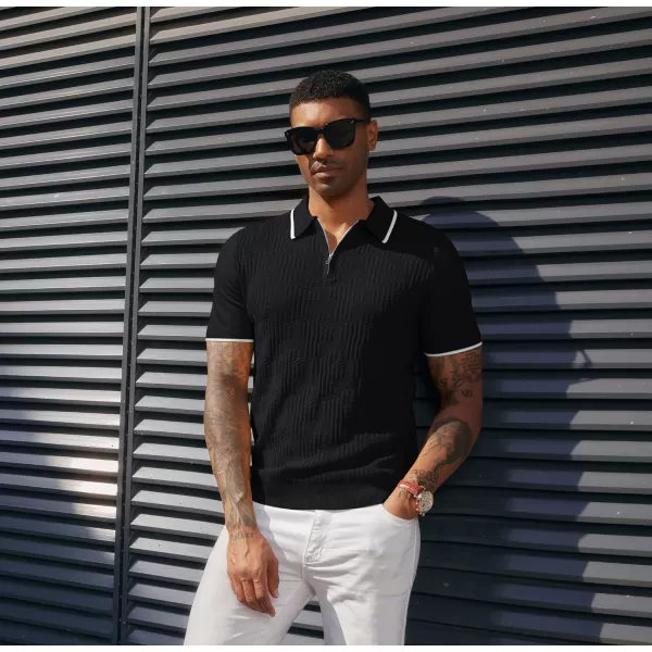 PJ PAUL JONES Mens Polo Shirts Short Sleeve Quarter Zip Textured Knit Polo T Shirts