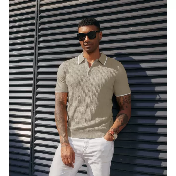PJ PAUL JONES Mens Polo Shirts Short Sleeve Quarter Zip Textured Knit Polo T Shirts
