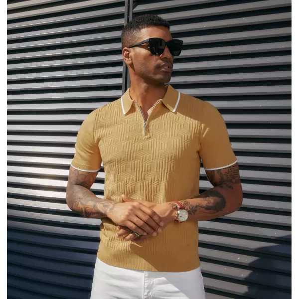 PJ PAUL JONES Mens Polo Shirts Short Sleeve Quarter Zip Textured Knit Polo T Shirts