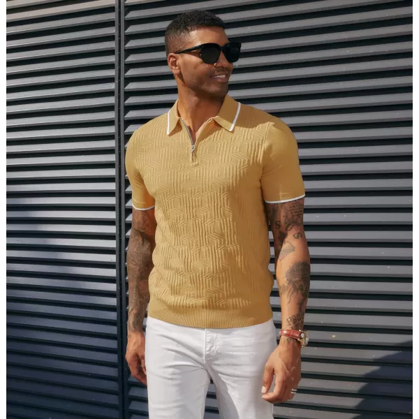 PJ PAUL JONES Mens Polo Shirts Short Sleeve Quarter Zip Textured Knit Polo T Shirts