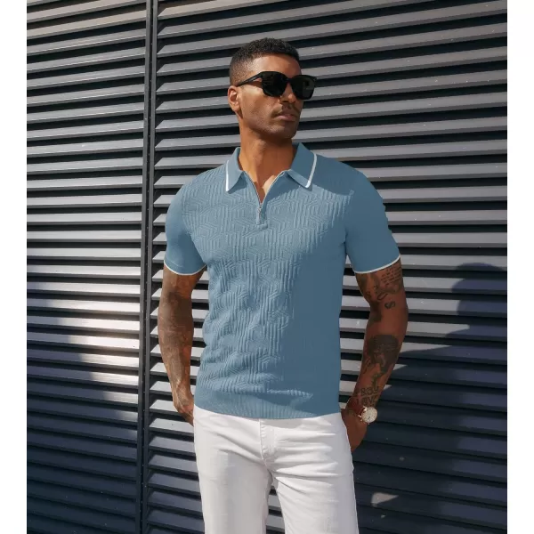 PJ PAUL JONES Mens Polo Shirts Short Sleeve Quarter Zip Textured Knit Polo T Shirts