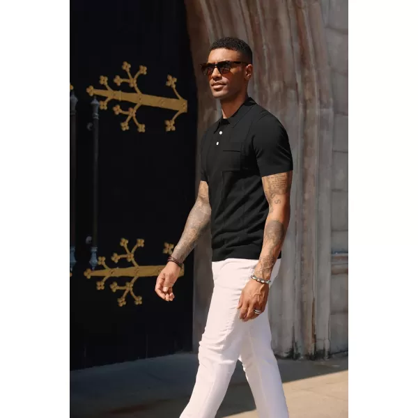 PJ PAUL JONES Mens Polo Shirts Short Sleeve Summer Knit Polo Shirt with Chest Pocket