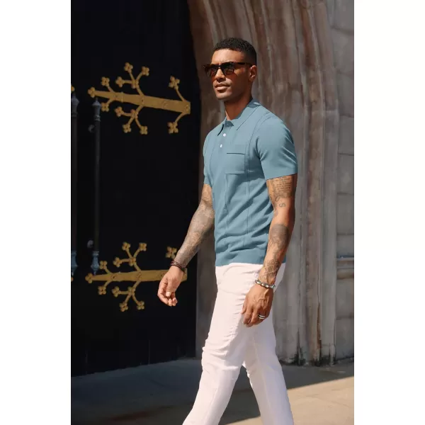 PJ PAUL JONES Mens Polo Shirts Short Sleeve Summer Knit Polo Shirt with Chest Pocket