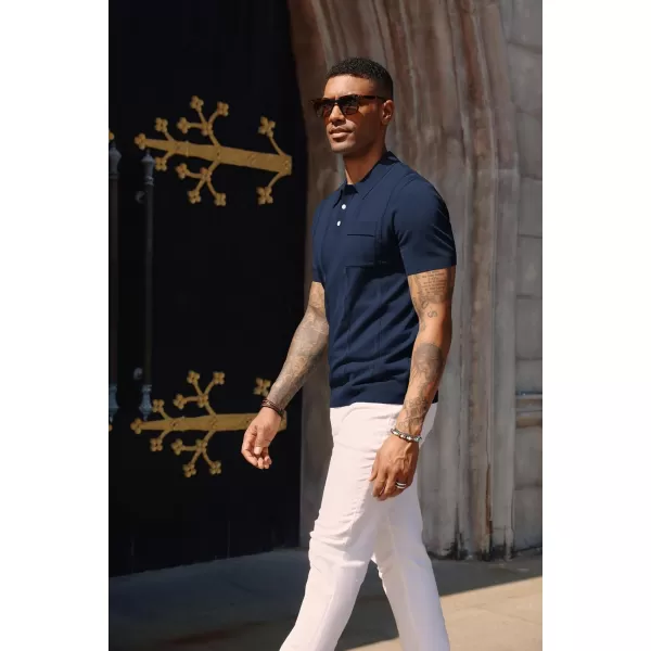 PJ PAUL JONES Mens Polo Shirts Short Sleeve Summer Knit Polo Shirt with Chest Pocket