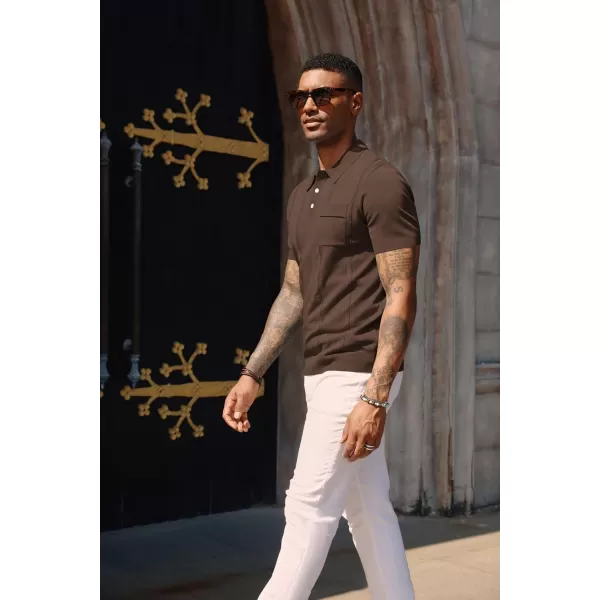 PJ PAUL JONES Mens Polo Shirts Short Sleeve Summer Knit Polo Shirt with Chest Pocket