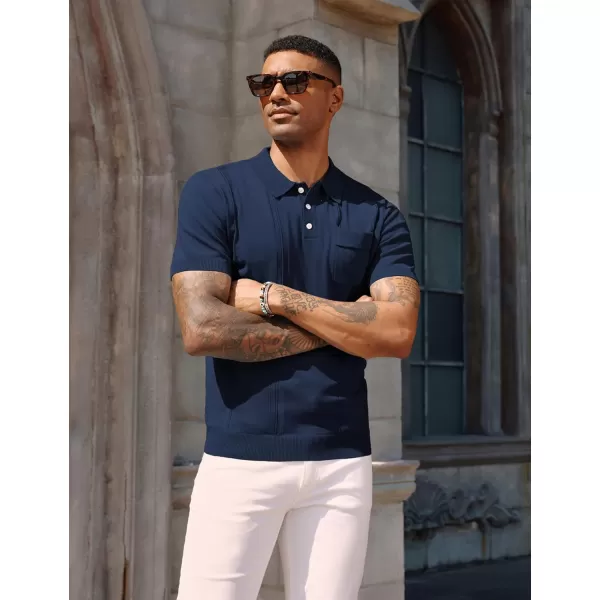 PJ PAUL JONES Mens Polo Shirts Short Sleeve Summer Knit Polo Shirt with Chest Pocket
