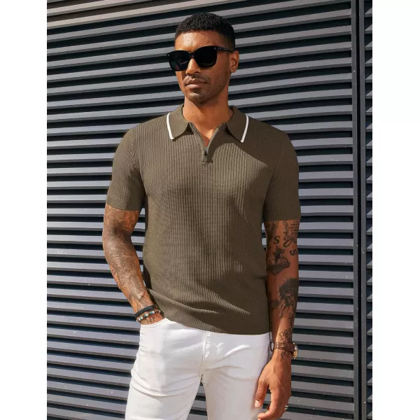 PJ PAUL JONES Men's Quarter Zip Polo Shirts Contrast Collar Knit Polo Shirt Short Sleeve Polos