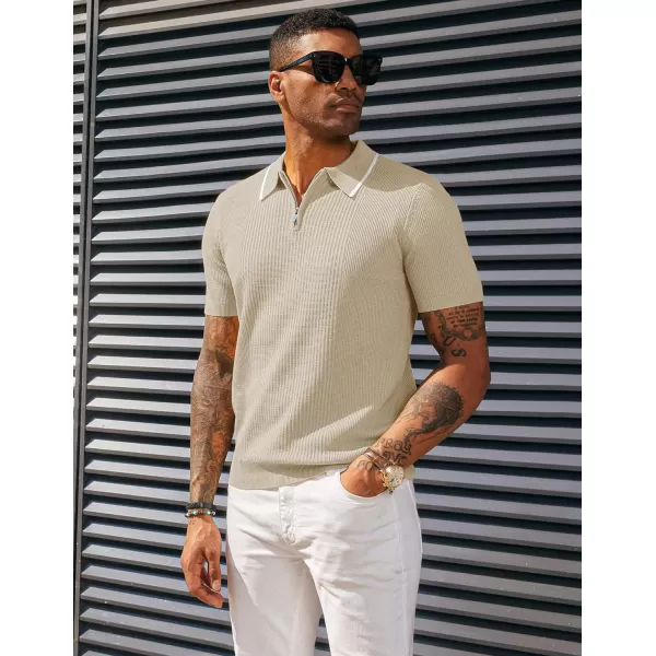 PJ PAUL JONES Men's Quarter Zip Polo Shirts Contrast Collar Knit Polo Shirt Short Sleeve Polos