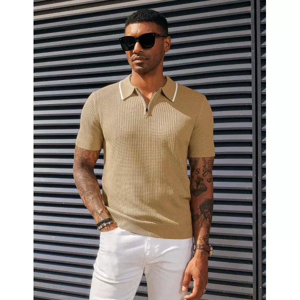 PJ PAUL JONES Men's Quarter Zip Polo Shirts Contrast Collar Knit Polo Shirt Short Sleeve Polos