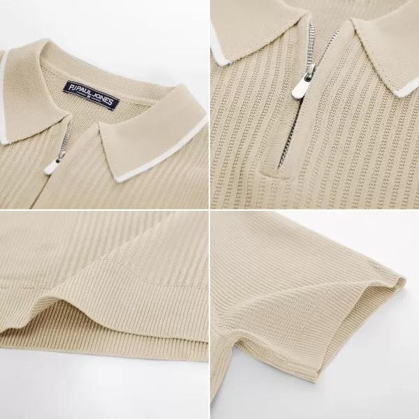 PJ PAUL JONES Men's Quarter Zip Polo Shirts Contrast Collar Knit Polo Shirt Short Sleeve Polos