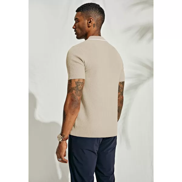 PJ PAUL JONES Men's Quarter Zip Polo Shirts Contrast Collar Knit Polo Shirt Short Sleeve Polos