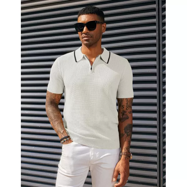 PJ PAUL JONES Men's Quarter Zip Polo Shirts Contrast Collar Knit Polo Shirt Short Sleeve Polos