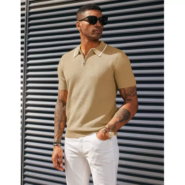 PJ PAUL JONES Men's Quarter Zip Polo Shirts Contrast Collar Knit Polo Shirt Short Sleeve Polos