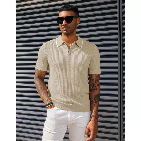 PJ PAUL JONES Men's Quarter Zip Polo Shirts Contrast Collar Knit Polo Shirt Short Sleeve Polos