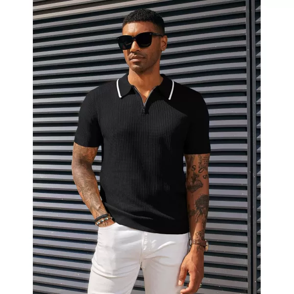 PJ PAUL JONES Men's Quarter Zip Polo Shirts Contrast Collar Knit Polo Shirt Short Sleeve Polos