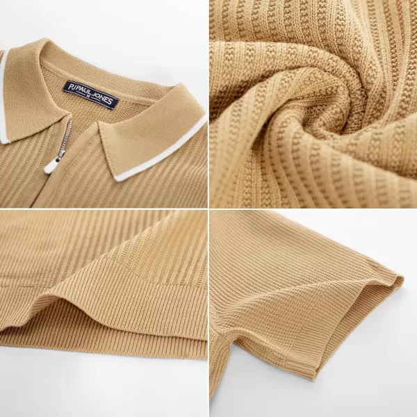PJ PAUL JONES Men's Quarter Zip Polo Shirts Contrast Collar Knit Polo Shirt Short Sleeve Polos