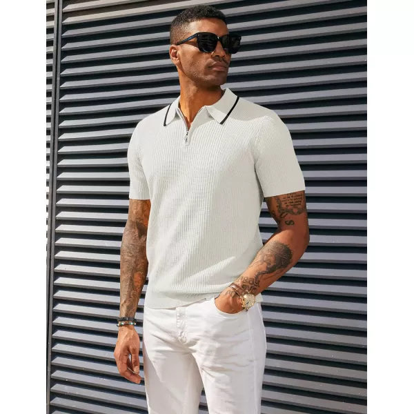 PJ PAUL JONES Men's Quarter Zip Polo Shirts Contrast Collar Knit Polo Shirt Short Sleeve Polos