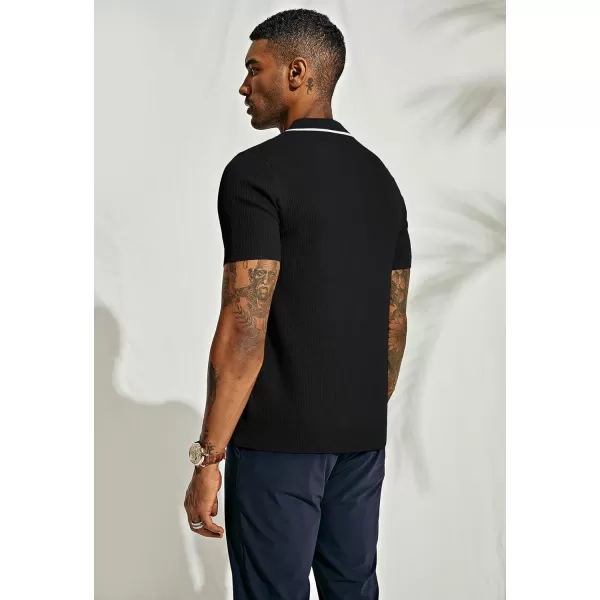 PJ PAUL JONES Men's Quarter Zip Polo Shirts Contrast Collar Knit Polo Shirt Short Sleeve Polos