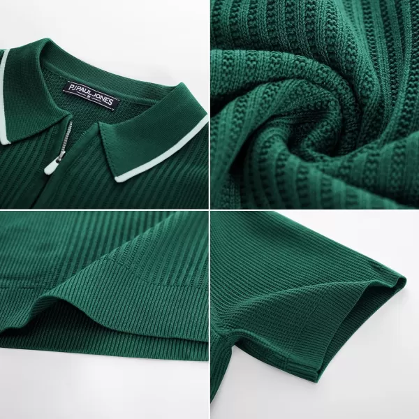 PJ PAUL JONES Men's Quarter Zip Polo Shirts Contrast Collar Knit Polo Shirt Short Sleeve Polos