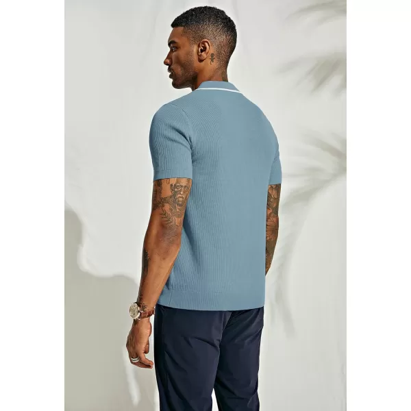 PJ PAUL JONES Men's Quarter Zip Polo Shirts Contrast Collar Knit Polo Shirt Short Sleeve Polos