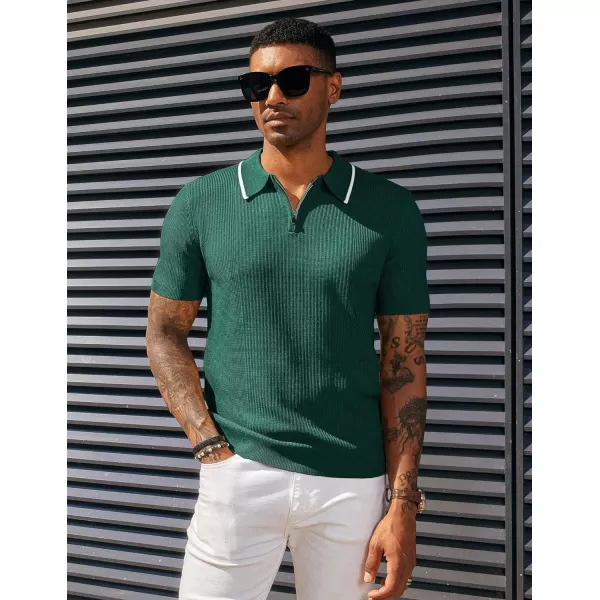 PJ PAUL JONES Men's Quarter Zip Polo Shirts Contrast Collar Knit Polo Shirt Short Sleeve Polos