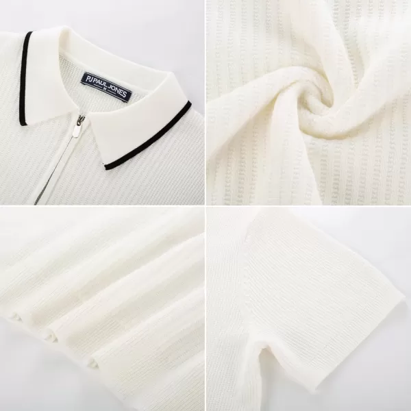 PJ PAUL JONES Men's Quarter Zip Polo Shirts Contrast Collar Knit Polo Shirt Short Sleeve Polos