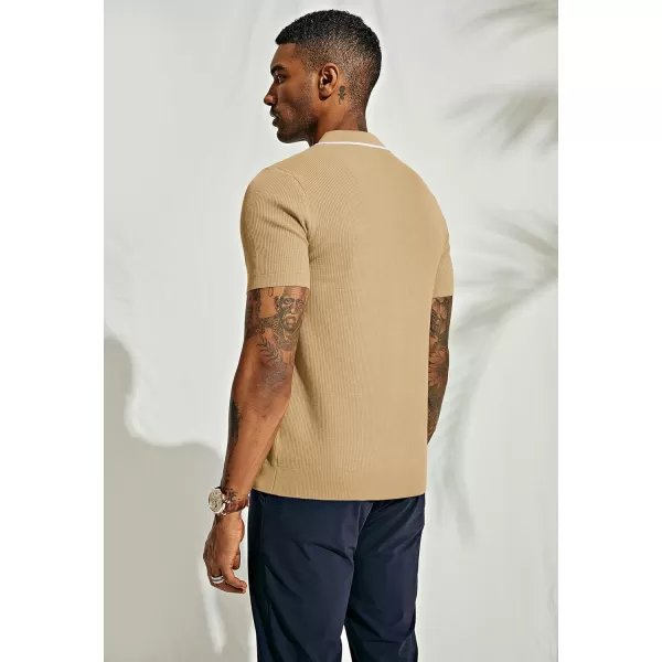 PJ PAUL JONES Men's Quarter Zip Polo Shirts Contrast Collar Knit Polo Shirt Short Sleeve Polos