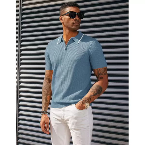 PJ PAUL JONES Men's Quarter Zip Polo Shirts Contrast Collar Knit Polo Shirt Short Sleeve Polos