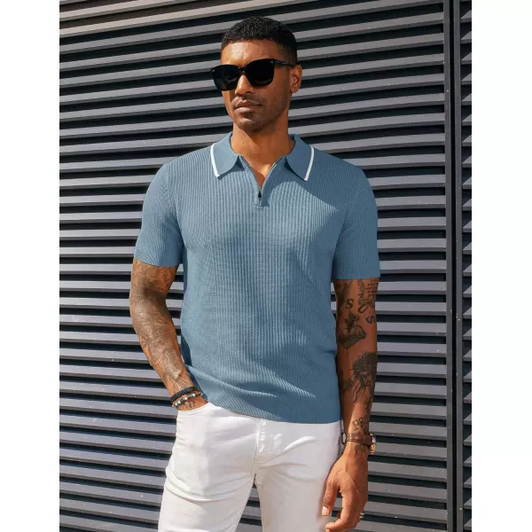PJ PAUL JONES Men's Quarter Zip Polo Shirts Contrast Collar Knit Polo Shirt Short Sleeve Polos