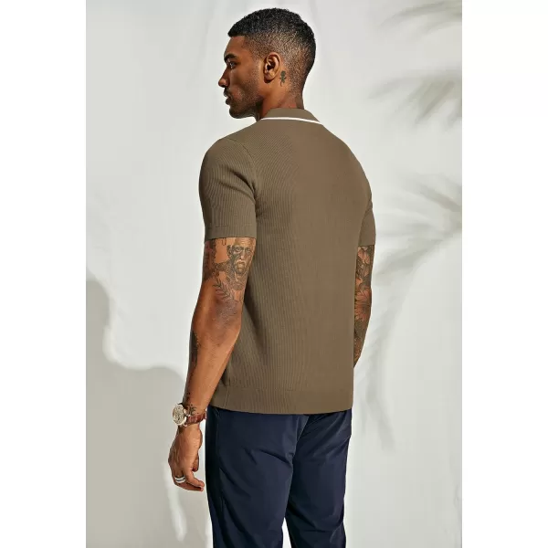 PJ PAUL JONES Men's Quarter Zip Polo Shirts Contrast Collar Knit Polo Shirt Short Sleeve Polos