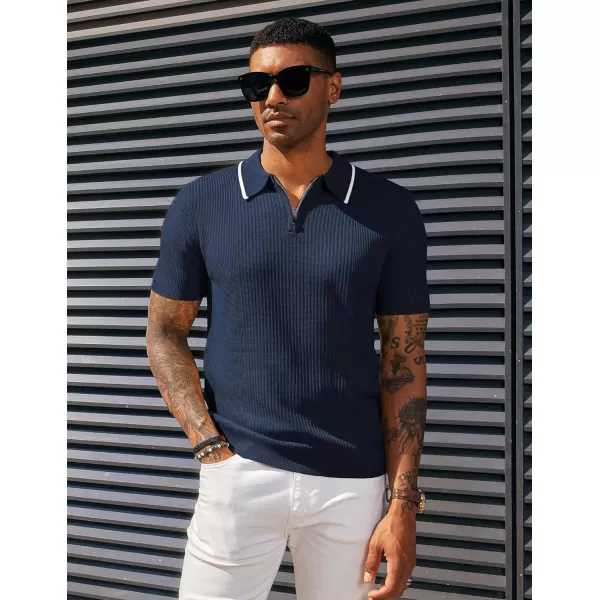 PJ PAUL JONES Men's Quarter Zip Polo Shirts Contrast Collar Knit Polo Shirt Short Sleeve Polos