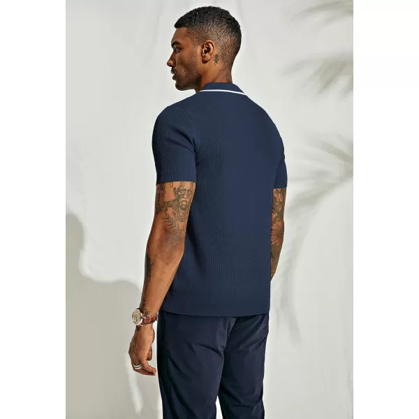 PJ PAUL JONES Men's Quarter Zip Polo Shirts Contrast Collar Knit Polo Shirt Short Sleeve Polos