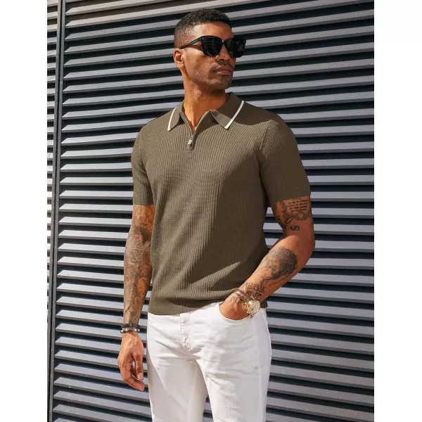 PJ PAUL JONES Men's Quarter Zip Polo Shirts Contrast Collar Knit Polo Shirt Short Sleeve Polos