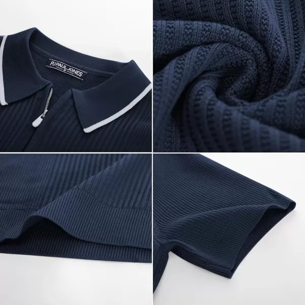 PJ PAUL JONES Men's Quarter Zip Polo Shirts Contrast Collar Knit Polo Shirt Short Sleeve Polos