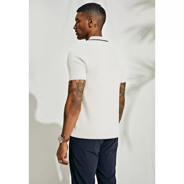 PJ PAUL JONES Men's Quarter Zip Polo Shirts Contrast Collar Knit Polo Shirt Short Sleeve Polos