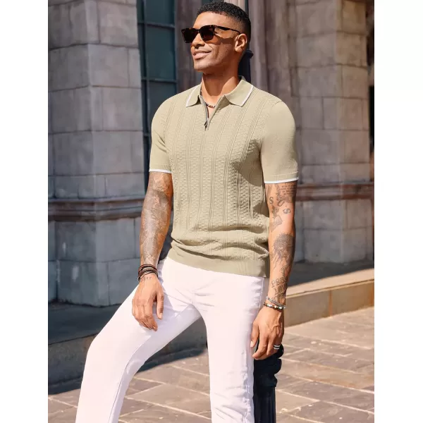 PJ PAUL JONES Men's Quarter Zipper Knit Polo Shirts Casual Lightweight Texture Golf Shirt