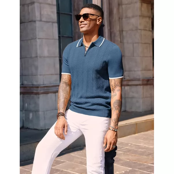 PJ PAUL JONES Men's Quarter Zipper Knit Polo Shirts Casual Lightweight Texture Golf Shirt