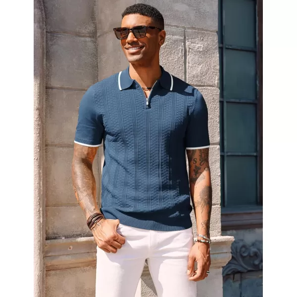 PJ PAUL JONES Men's Quarter Zipper Knit Polo Shirts Casual Lightweight Texture Golf Shirt