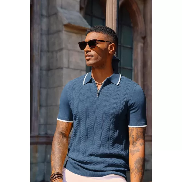 PJ PAUL JONES Men's Quarter Zipper Knit Polo Shirts Casual Lightweight Texture Golf Shirt