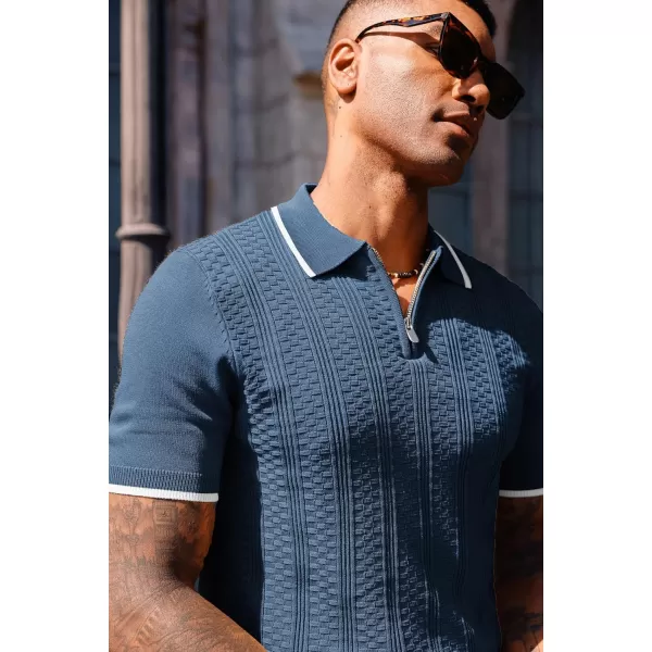 PJ PAUL JONES Men's Quarter Zipper Knit Polo Shirts Casual Lightweight Texture Golf Shirt