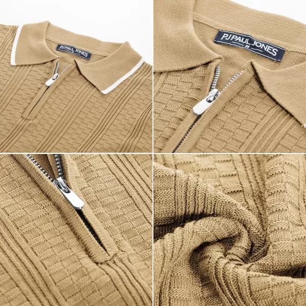 PJ PAUL JONES Men's Quarter Zipper Knit Polo Shirts Casual Lightweight Texture Golf Shirt