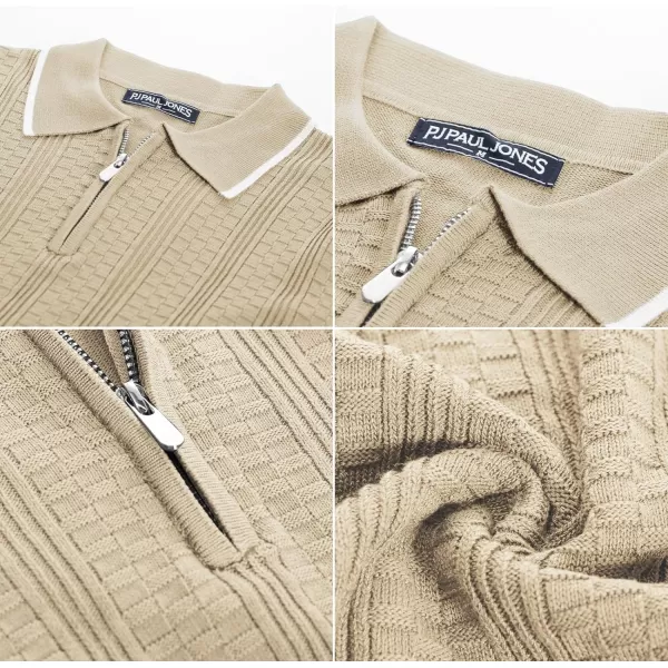 PJ PAUL JONES Men's Quarter Zipper Knit Polo Shirts Casual Lightweight Texture Golf Shirt