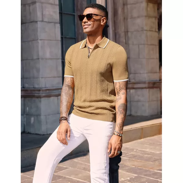 PJ PAUL JONES Men's Quarter Zipper Knit Polo Shirts Casual Lightweight Texture Golf Shirt