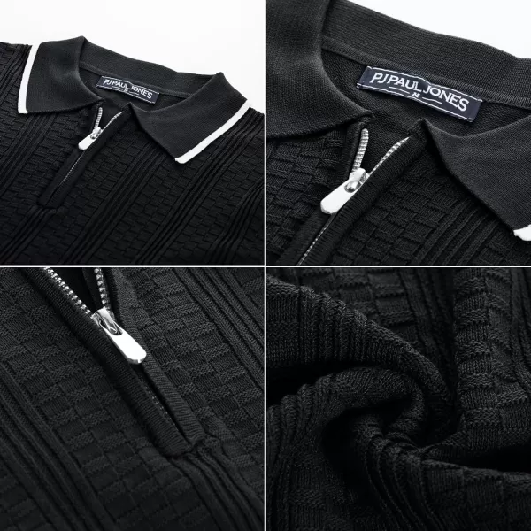 PJ PAUL JONES Men's Quarter Zipper Knit Polo Shirts Casual Lightweight Texture Golf Shirt